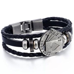 👑Hot Men poker card genuine leather bracelet